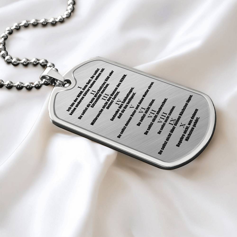 Ten Commandments German 10 Gebote Halskette Necklace Dog Tag Stainless Steel or 18k Gold w 24" Chain-Express Your Love Gifts