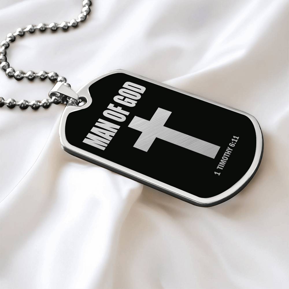 Man of God 1 Timothy 6 Necklace Dog Tag Stainless Steel or 18k Gold w 24" Chain-Express Your Love Gifts