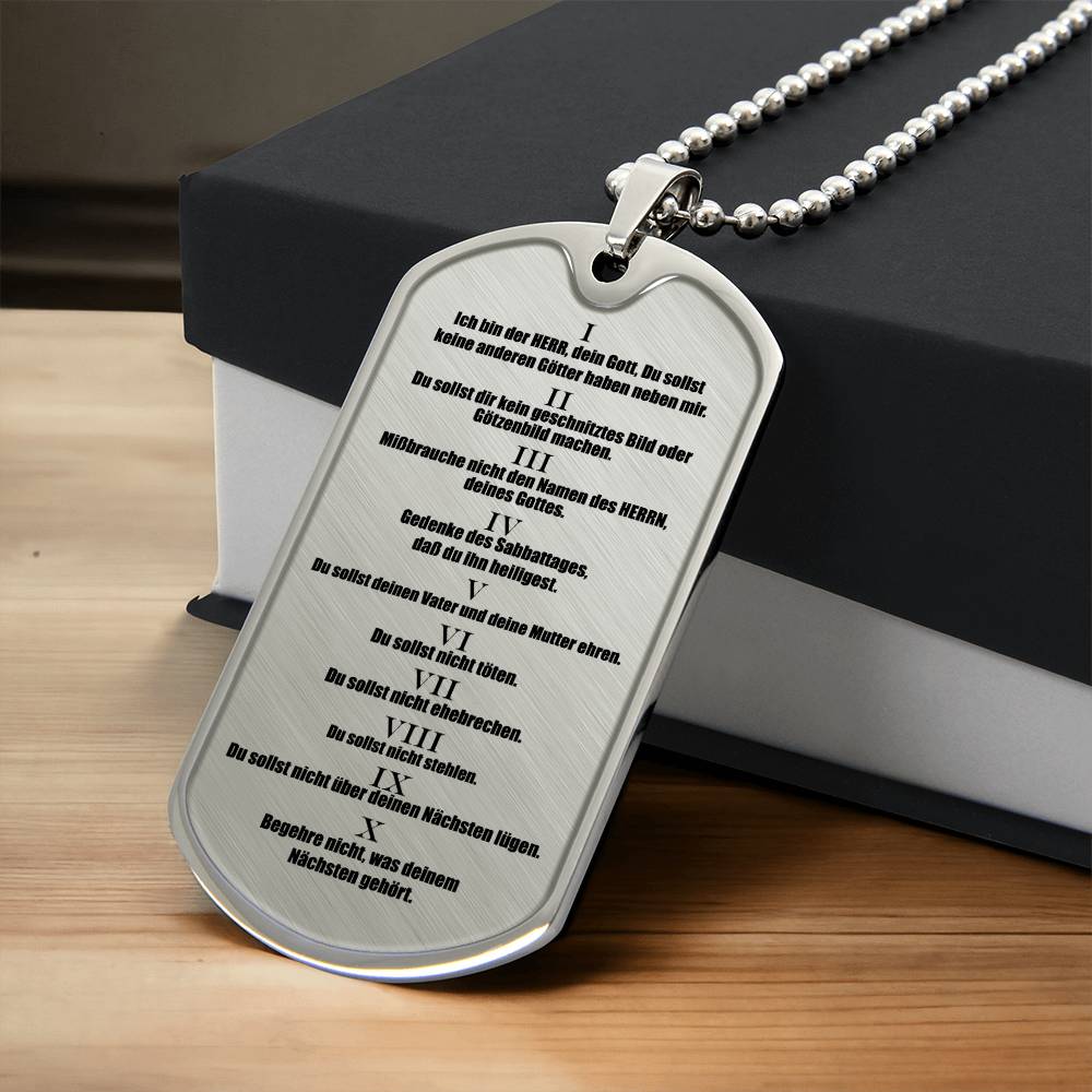 Ten Commandments German 10 Gebote Halskette Necklace Dog Tag Stainless Steel or 18k Gold w 24" Chain-Express Your Love Gifts