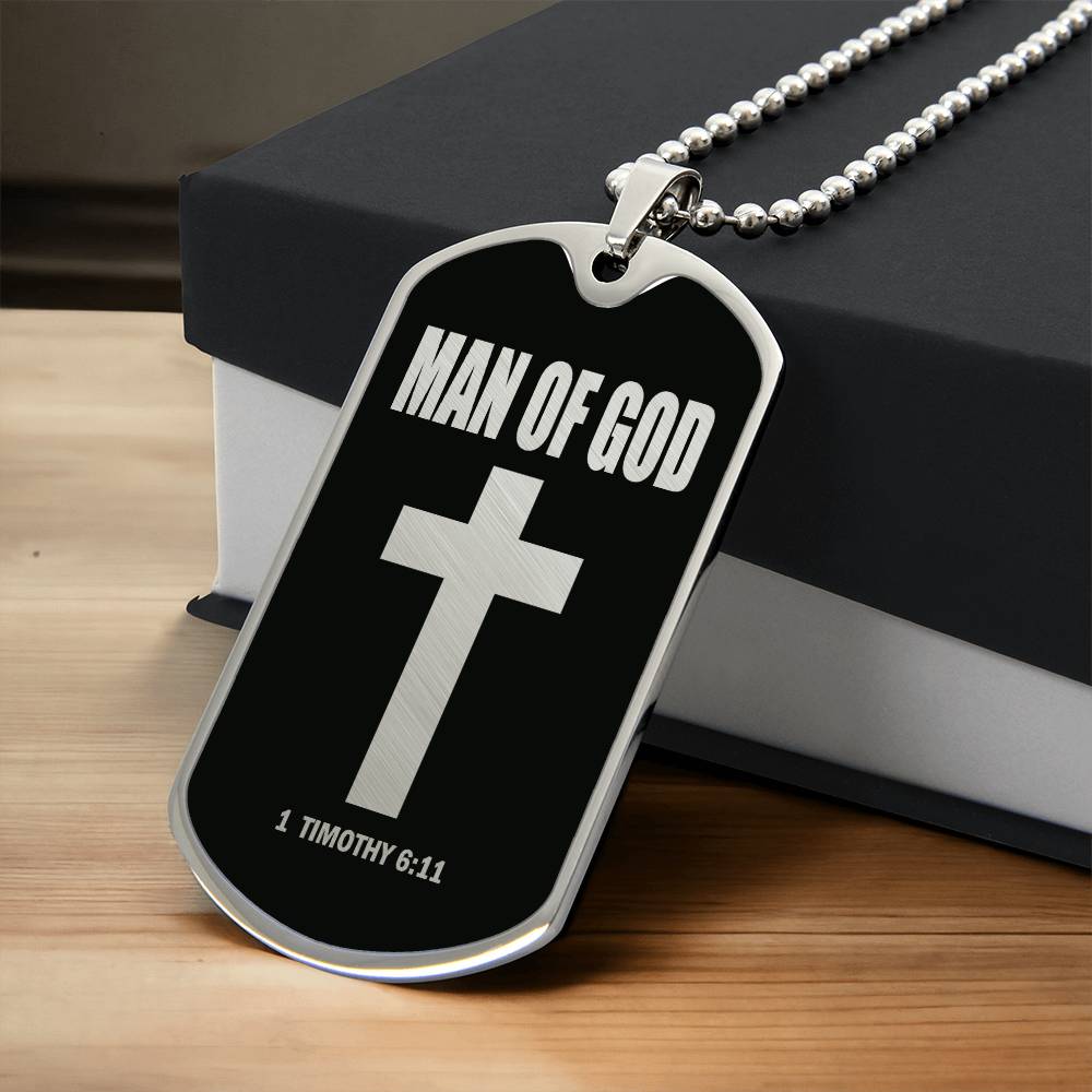 Man of God 1 Timothy 6 Necklace Dog Tag Stainless Steel or 18k Gold w 24" Chain-Express Your Love Gifts
