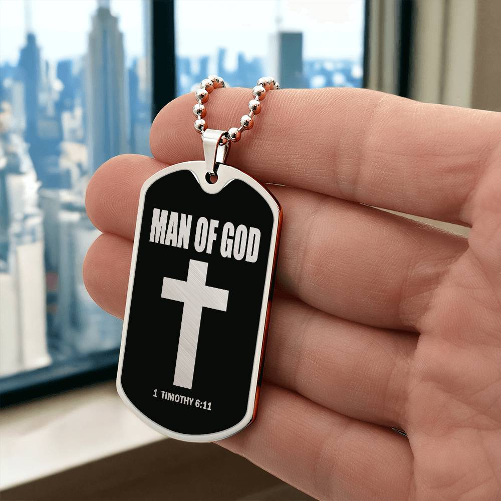 Man of God 1 Timothy 6 Necklace Dog Tag Stainless Steel or 18k Gold w 24" Chain-Express Your Love Gifts