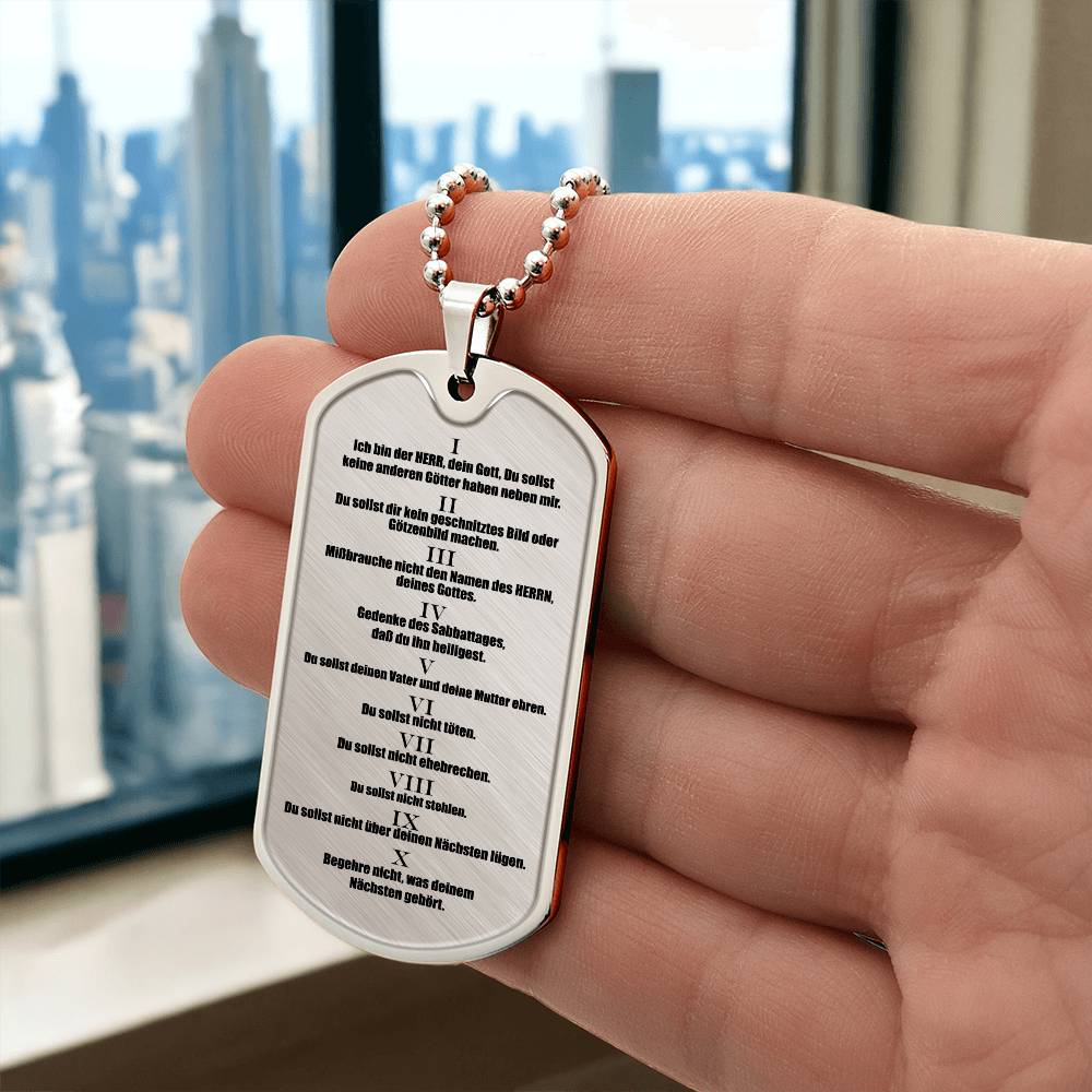 Ten Commandments German 10 Gebote Halskette Necklace Dog Tag Stainless Steel or 18k Gold w 24" Chain-Express Your Love Gifts