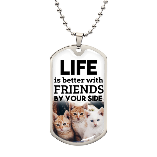 Friendship Gift Necklace Stainless Steel or 18k Gold Dog Tag w 24" Chain