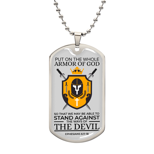 Whole Armor of God Bible Verse Faith Necklace Stainless Steel or 18k Gold Dog Tag w 24" Chain