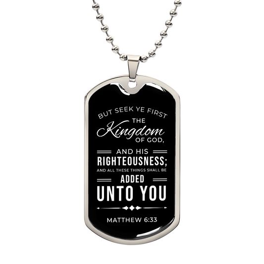 Seek God First Always Christian Necklace Stainless Steel or 18k Gold Dog Tag w 24" Chain