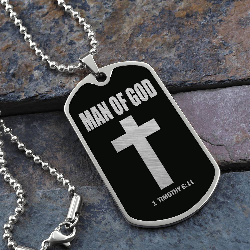 Man of God 1 Timothy 6 Necklace Dog Tag Stainless Steel or 18k Gold w 24" Chain-Express Your Love Gifts