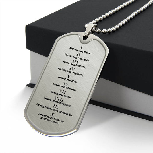 Ten Commandments Tagalog Sampung Utos Necklace Dog Tag Stainless Steel or 18k Gold w 24" Chain-Express Your Love Gifts
