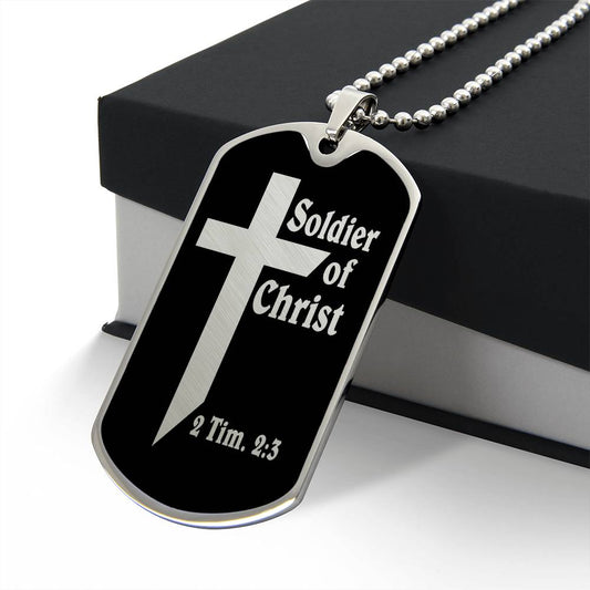 Soldier of Christ 2 Tim 2 3 Necklace Dog Tag Stainless Steel or 18k Gold w 24" Chain-Express Your Love Gifts