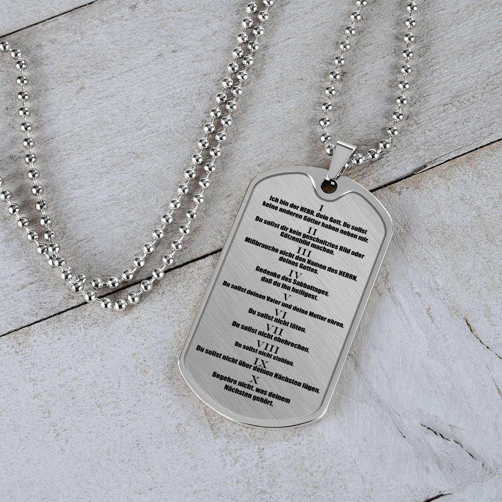 Ten Commandments German 10 Gebote Halskette Necklace Dog Tag Stainless Steel or 18k Gold w 24" Chain-Express Your Love Gifts