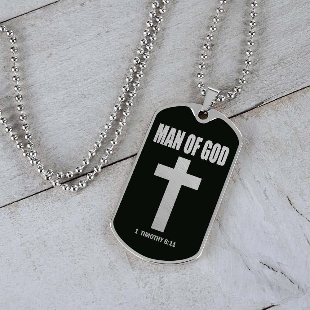 Man of God 1 Timothy 6 Necklace Dog Tag Stainless Steel or 18k Gold w 24" Chain-Express Your Love Gifts