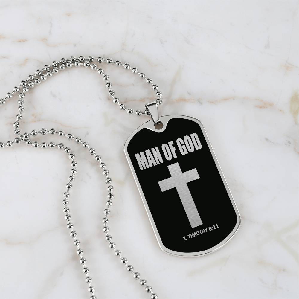 Man of God 1 Timothy 6 Necklace Dog Tag Stainless Steel or 18k Gold w 24" Chain-Express Your Love Gifts