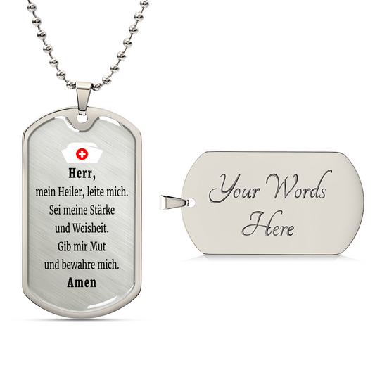 Krankenschwester Krankenpfleger Nurse Prayer Premium Stainless Steel or 18k Gold Dog Tag Necklace with 24" Chain