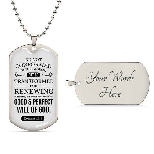 Good And Perfect Will Of God Stainless Steel or 18k Gold Dog Tag Necklace w 24" Chain