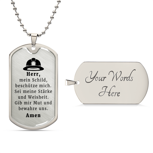 Feuerwehrmann German Firefighter Prayer Premium Stainless Steel or 18k Gold Dog Tag Necklace with 24" Chain