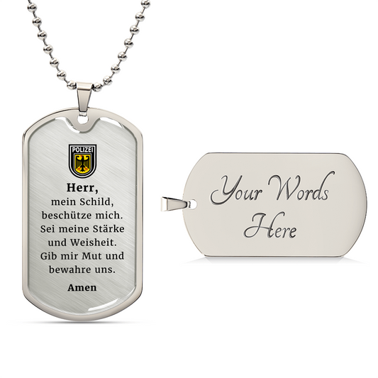 Polizeibeamter German Police Officer Prayer Premium Stainless Steel or 18k Gold Dog Tag Necklace with 24" Chain