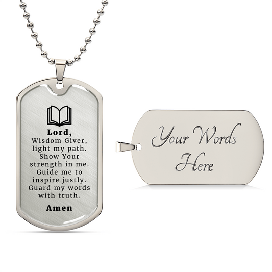 Teacher's Prayer Premium Stainless Steel or 18k Gold Dog Tag Necklace with 24" Chain
