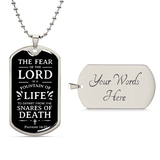 Fountain Of Life ScriptureInspired Necklace Stainless Steel or 18k Gold Dog Tag w 24" Chain