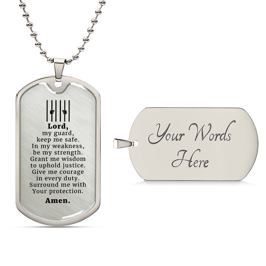 Correction Officer Prayer Premium Stainless Steel or 18k Gold Dog Tag Necklace with 24" Chain