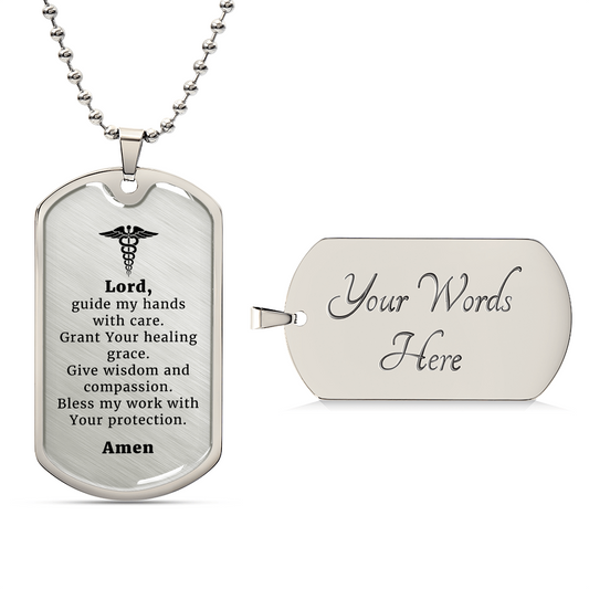 Doctor's Prayer Premium Stainless Steel or 18k Gold Dog Tag Necklace with 24" Chain