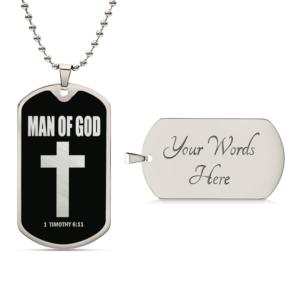 Man of God 1 Timothy 6 Necklace Dog Tag Stainless Steel or 18k Gold w 24" Chain-Express Your Love Gifts