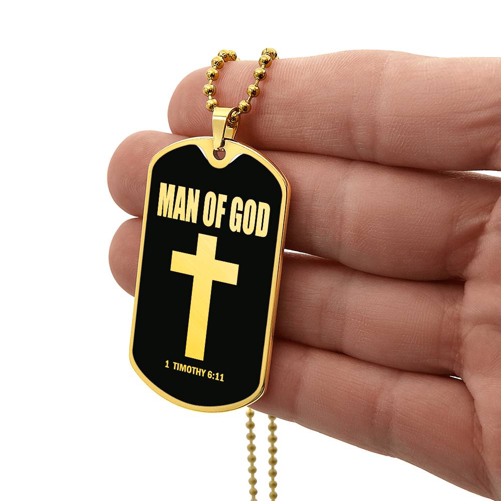 Man of God 1 Timothy 6 Necklace Dog Tag Stainless Steel or 18k Gold w 24" Chain-Express Your Love Gifts