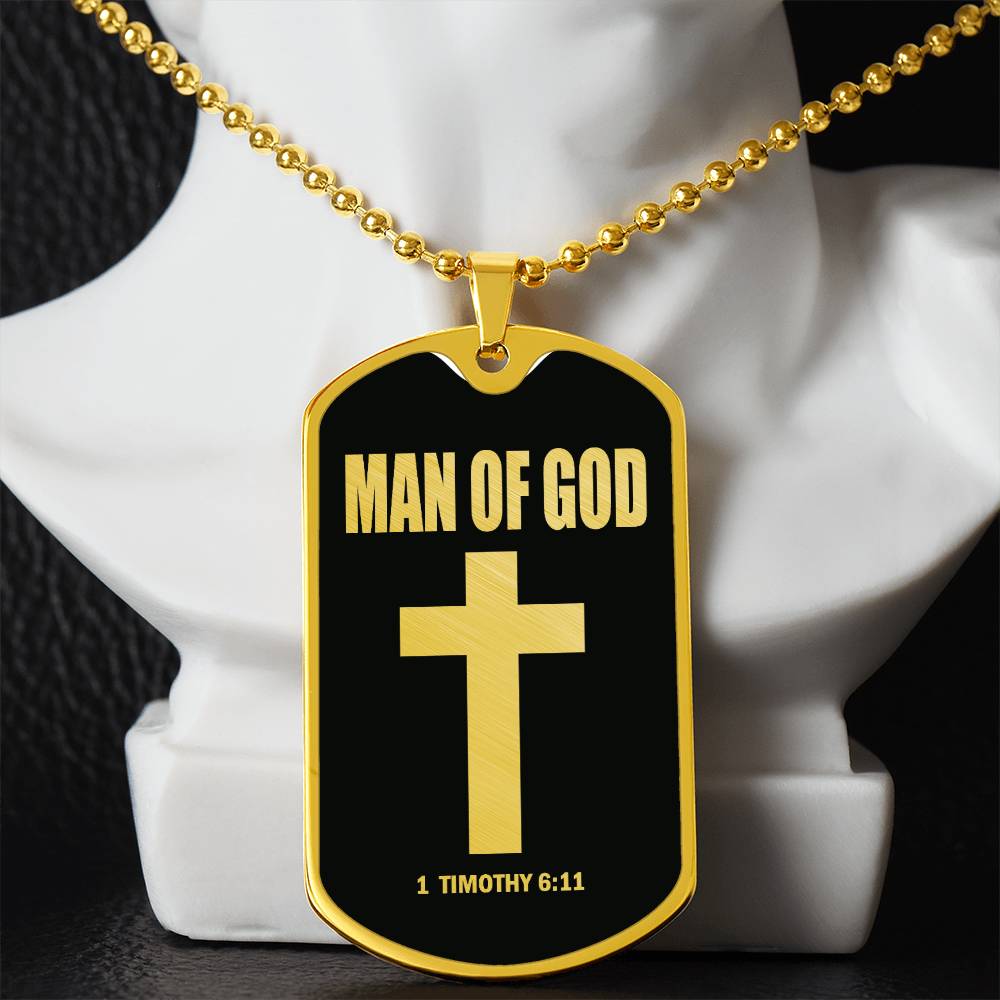 Man of God 1 Timothy 6 Necklace Dog Tag Stainless Steel or 18k Gold w 24" Chain-Express Your Love Gifts