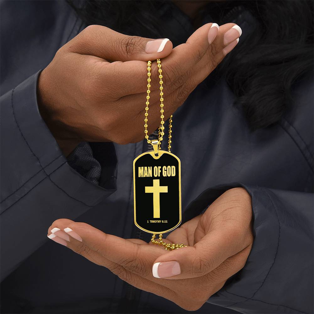 Man of God 1 Timothy 6 Necklace Dog Tag Stainless Steel or 18k Gold w 24" Chain-Express Your Love Gifts