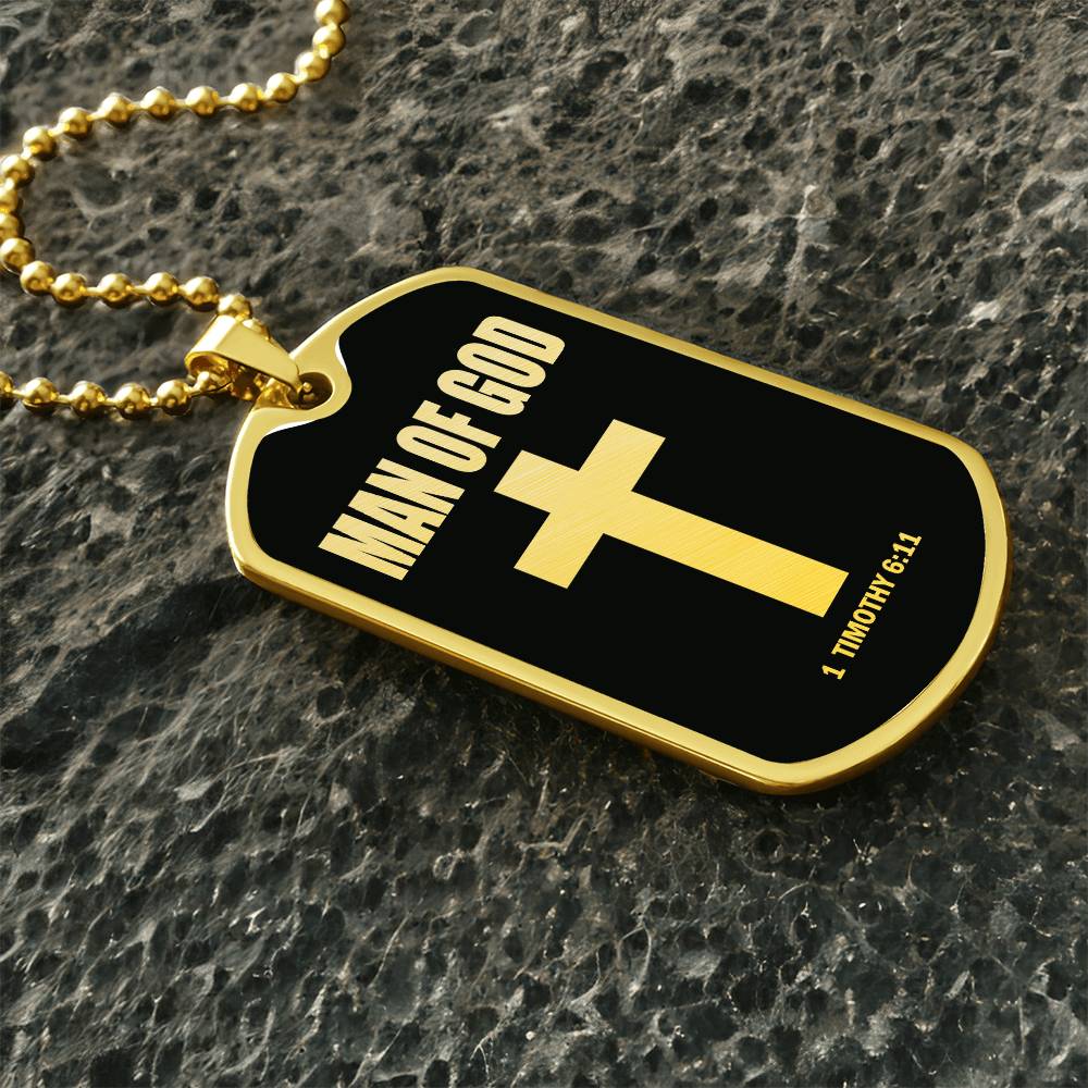 Man of God 1 Timothy 6 Necklace Dog Tag Stainless Steel or 18k Gold w 24" Chain-Express Your Love Gifts