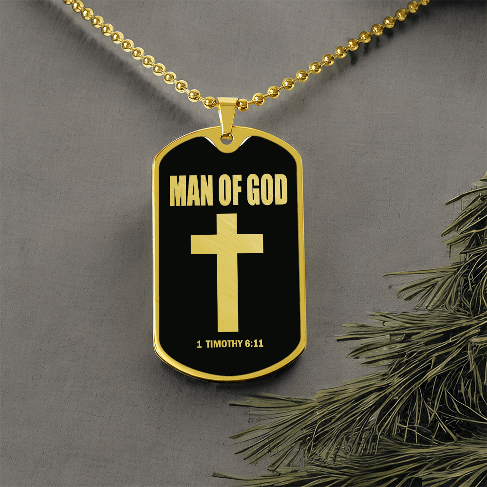 Man of God 1 Timothy 6 Necklace Dog Tag Stainless Steel or 18k Gold w 24" Chain-Express Your Love Gifts