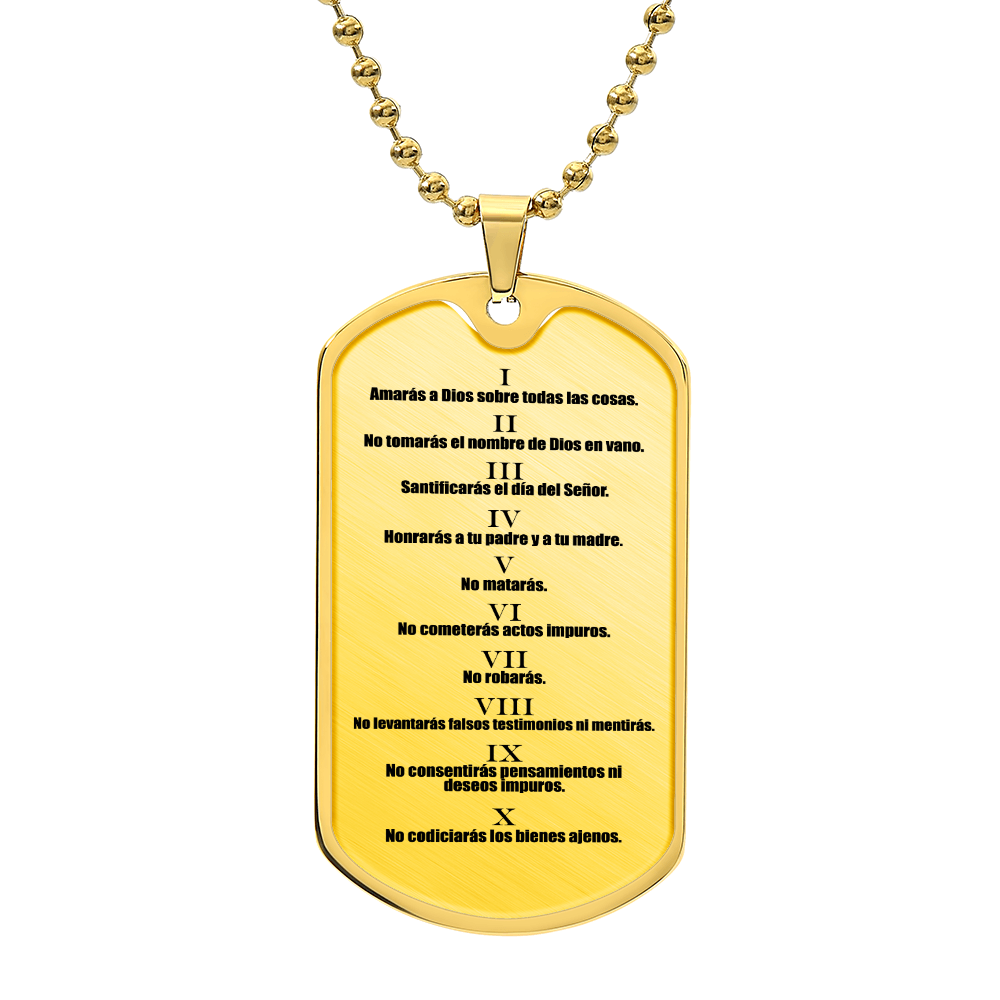 Ten Commandments Spanish Diez Mandamientos Necklace Dog Tag Stainless Steel or 18k Gold w 24" Chain