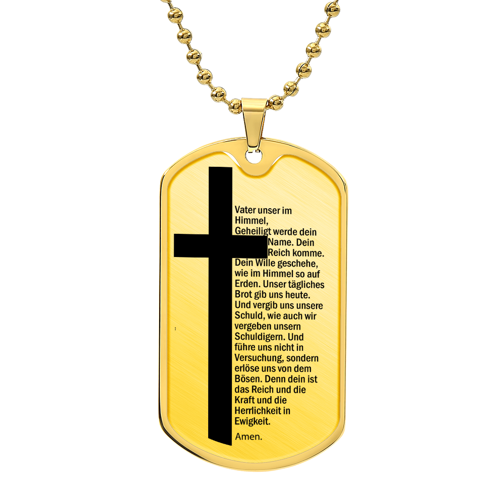 Lord's Prayer German Vater Unser Necklace Dog Tag Stainless Steel or 18k Gold w 24" Chain