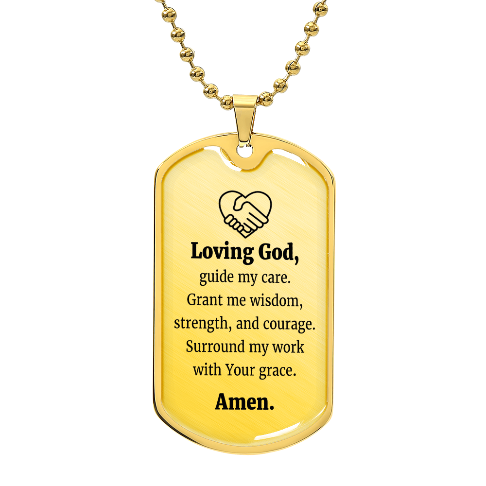 Social Worker's Prayer Necklace Stainless Steel or 18k Gold Dog Tag 24" Chain
