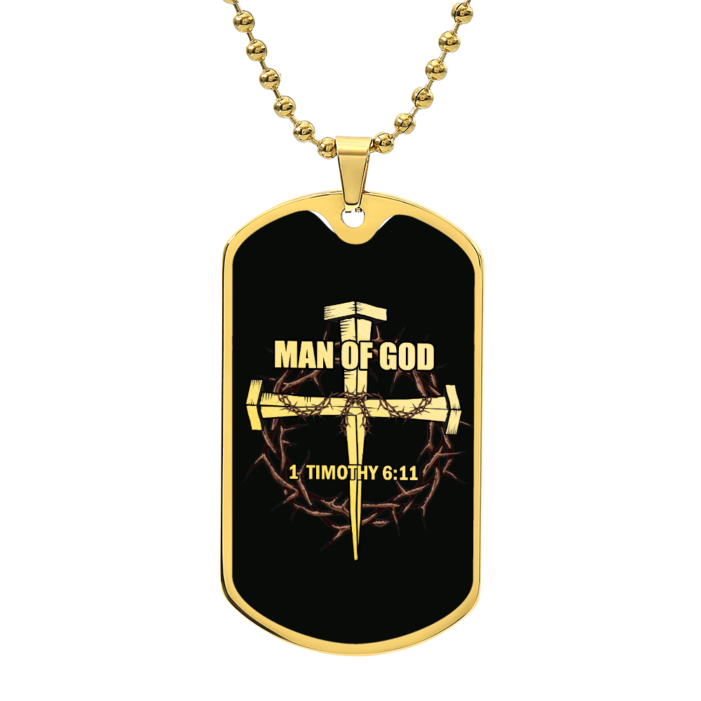 Man of God Cross Timothy Necklace Dog Tag Stainless Steel or 18k Gold w 24" Chain