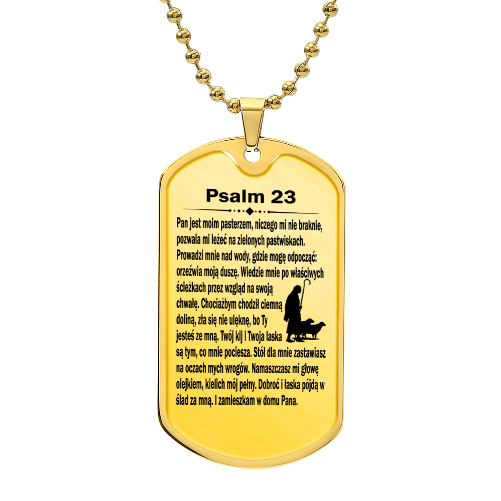 Psalm 23 Polish Psalm Dawida Necklace Dog Tag Stainless Steel or 18k Gold w 24" Chain