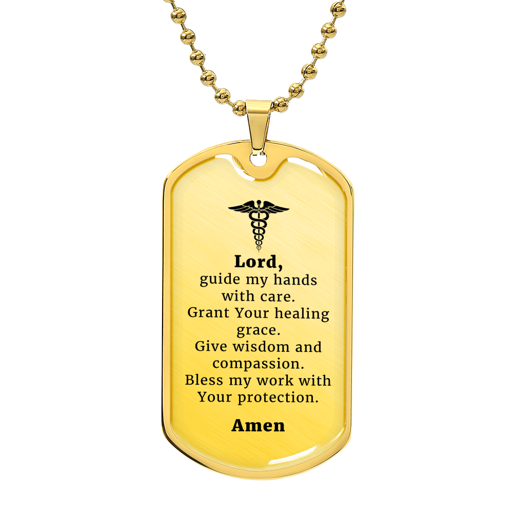 Doctor's Prayer Necklace Stainless Steel or 18k Gold Dog Tag 24" Chain
