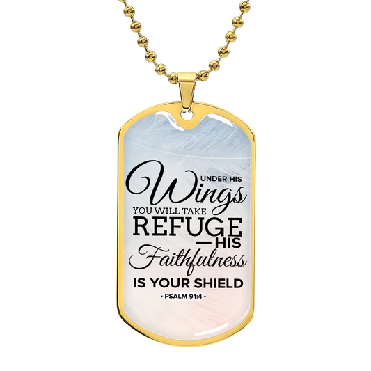 God Is My Refuge And My Shield Bible Verse Faith Necklace Stainless Steel or 18k Gold Dog Tag w 24" Chain