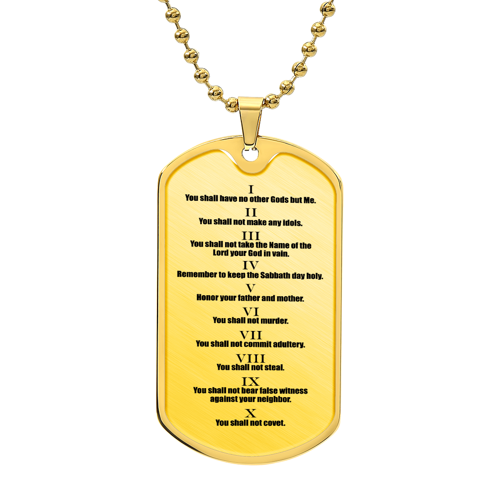 Ten Commandments English Necklace Dog Tag Stainless Steel or 18k Gold w 24" Chain