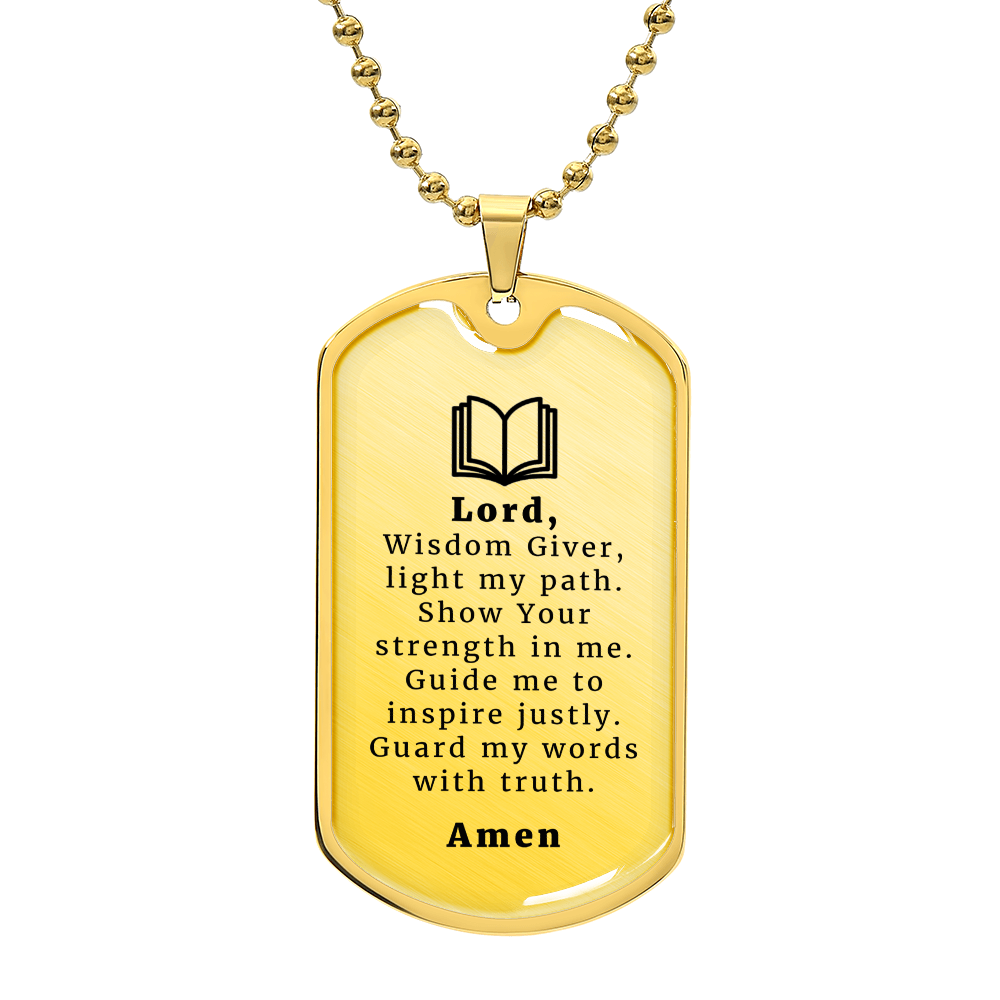Teacher's Prayer Necklace Stainless Steel or 18k Gold Dog Tag 24" Chain
