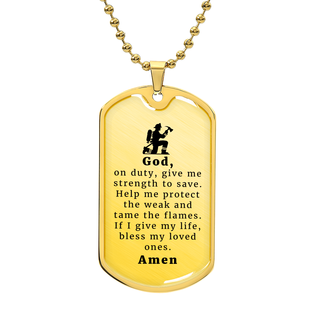 Firefighter 's Prayer Necklace Stainless Steel or 18k Gold Dog Tag 24" Chain