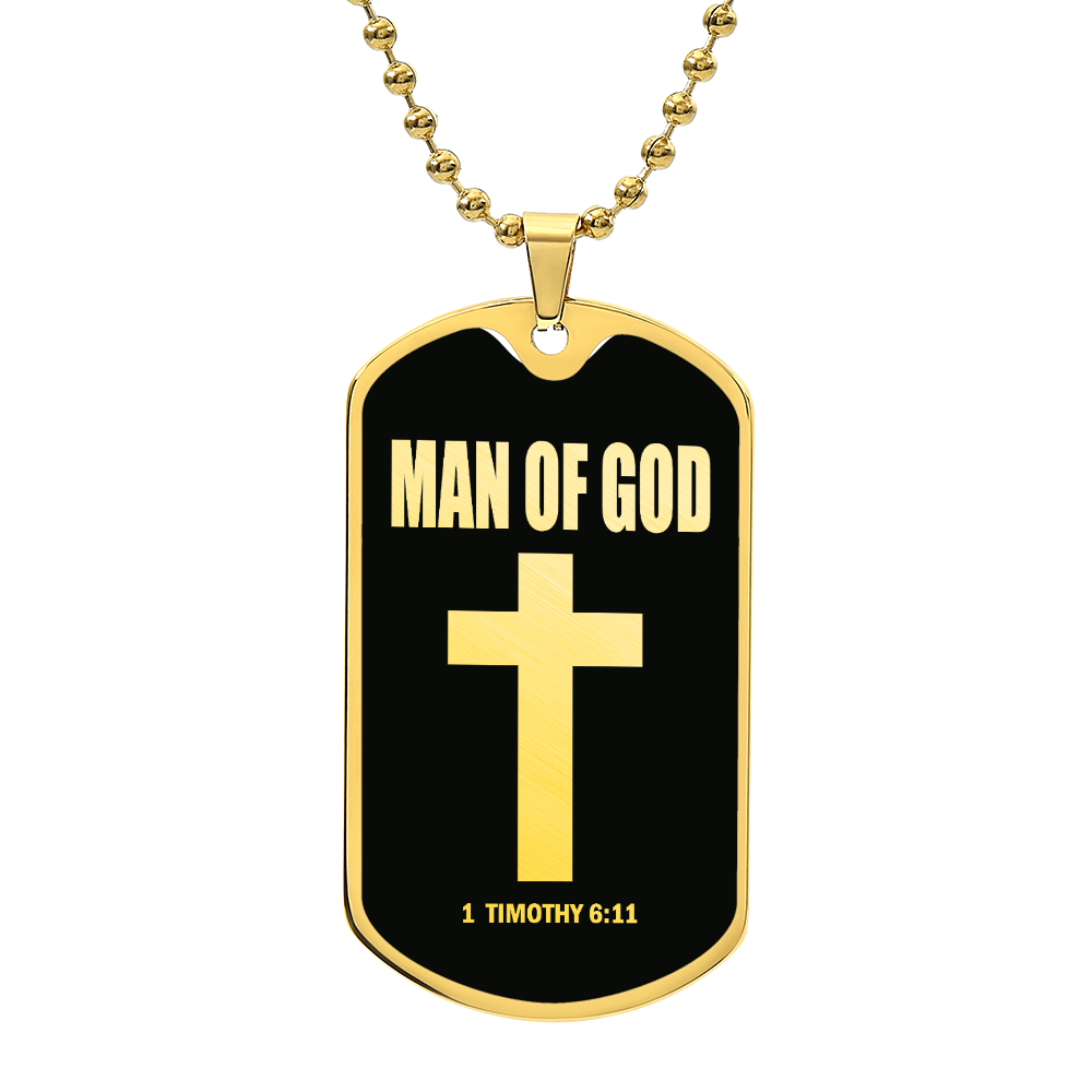 Man of God 1 Timothy 6 Necklace Dog Tag Stainless Steel or 18k Gold w 24" Chain