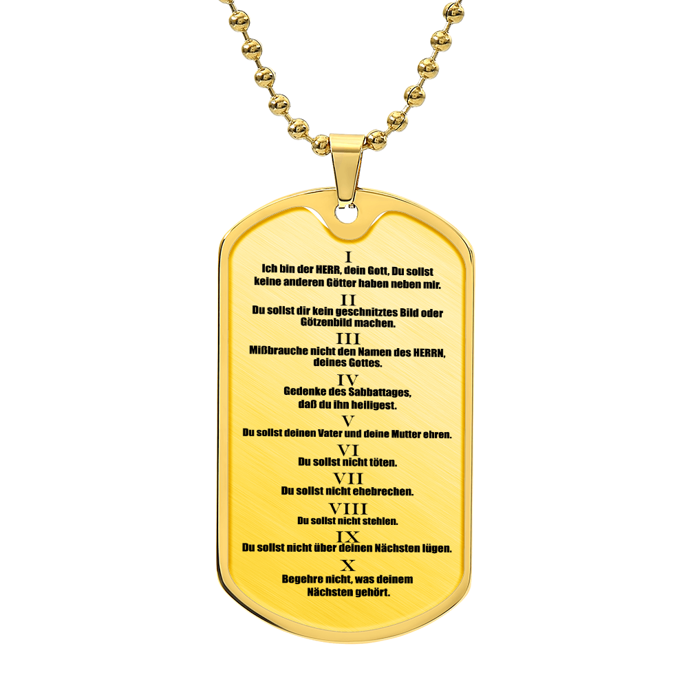 Ten Commandments German 10 Gebote Halskette Necklace Dog Tag Stainless Steel or 18k Gold w 24" Chain