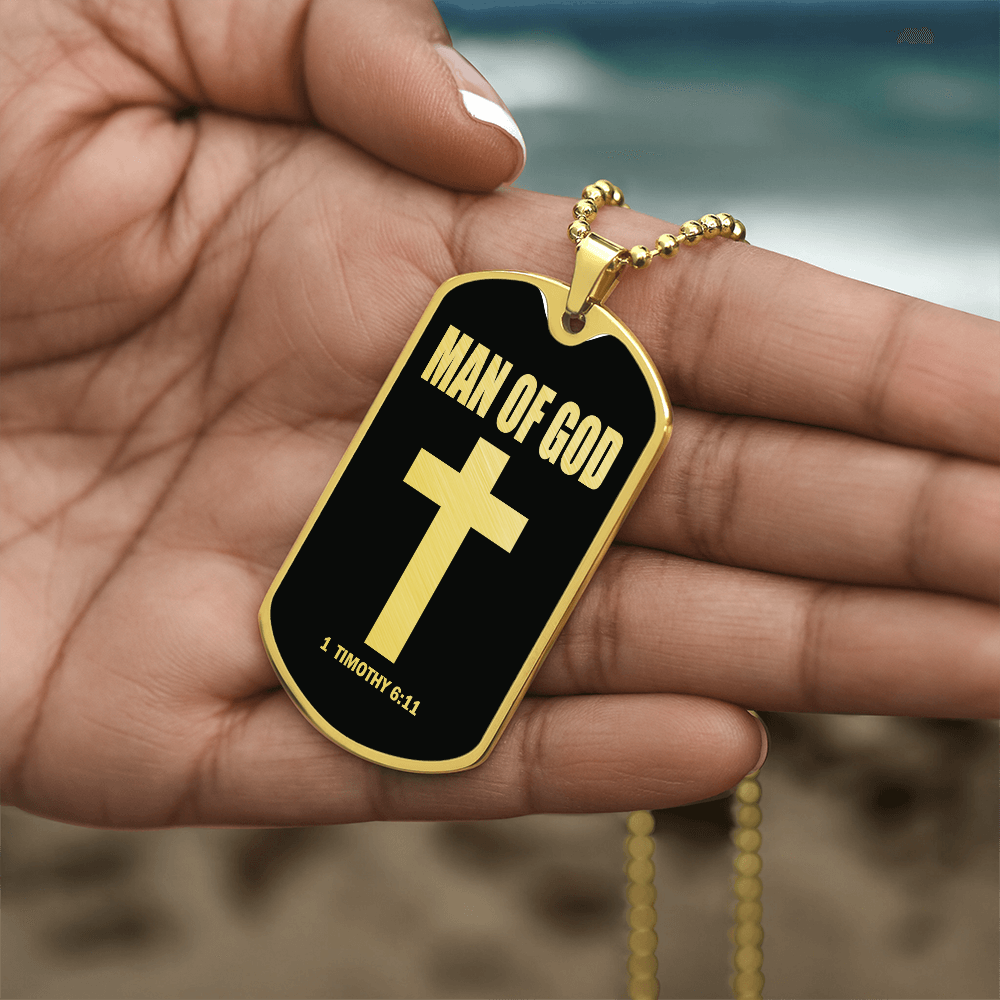 Man of God 1 Timothy 6 Necklace Dog Tag Stainless Steel or 18k Gold w 24" Chain-Express Your Love Gifts