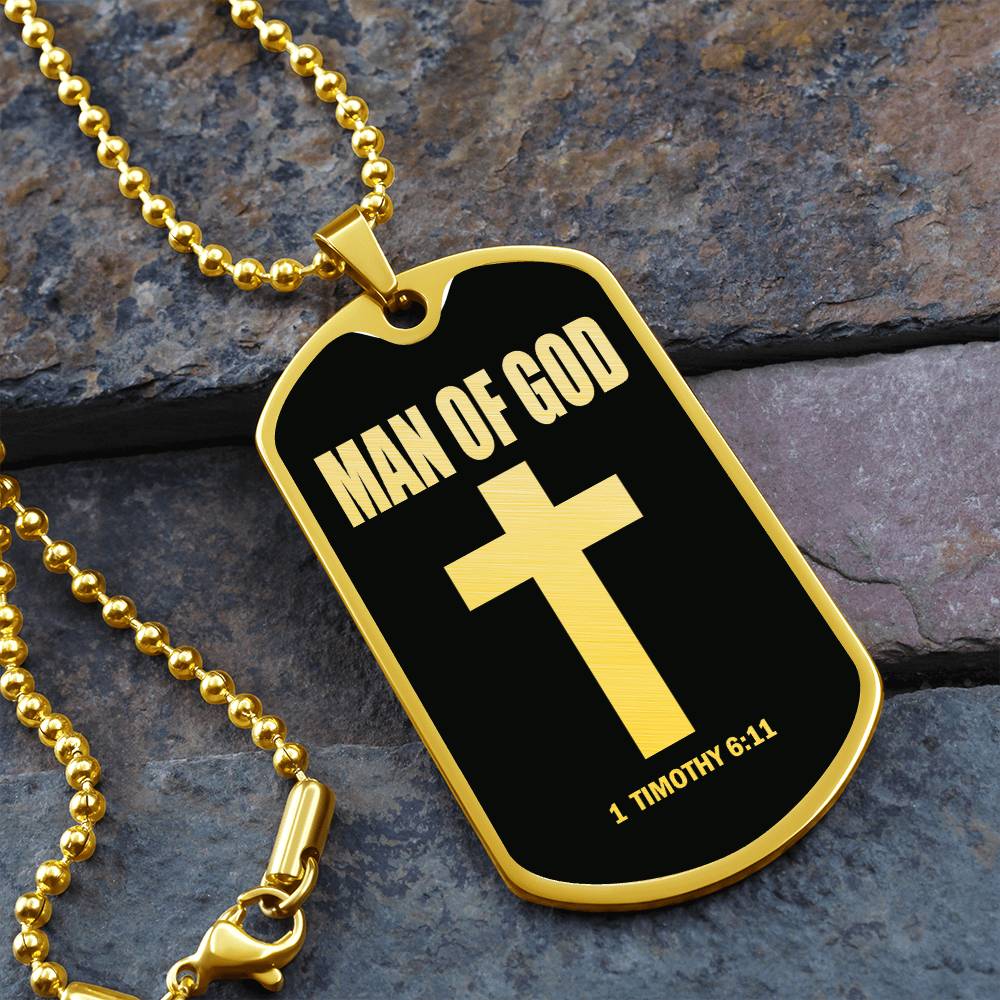 Man of God 1 Timothy 6 Necklace Dog Tag Stainless Steel or 18k Gold w 24" Chain-Express Your Love Gifts