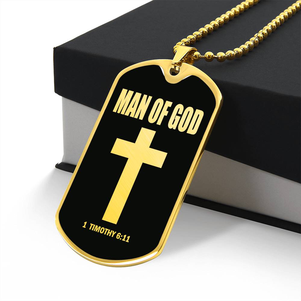 Man of God 1 Timothy 6 Necklace Dog Tag Stainless Steel or 18k Gold w 24" Chain-Express Your Love Gifts