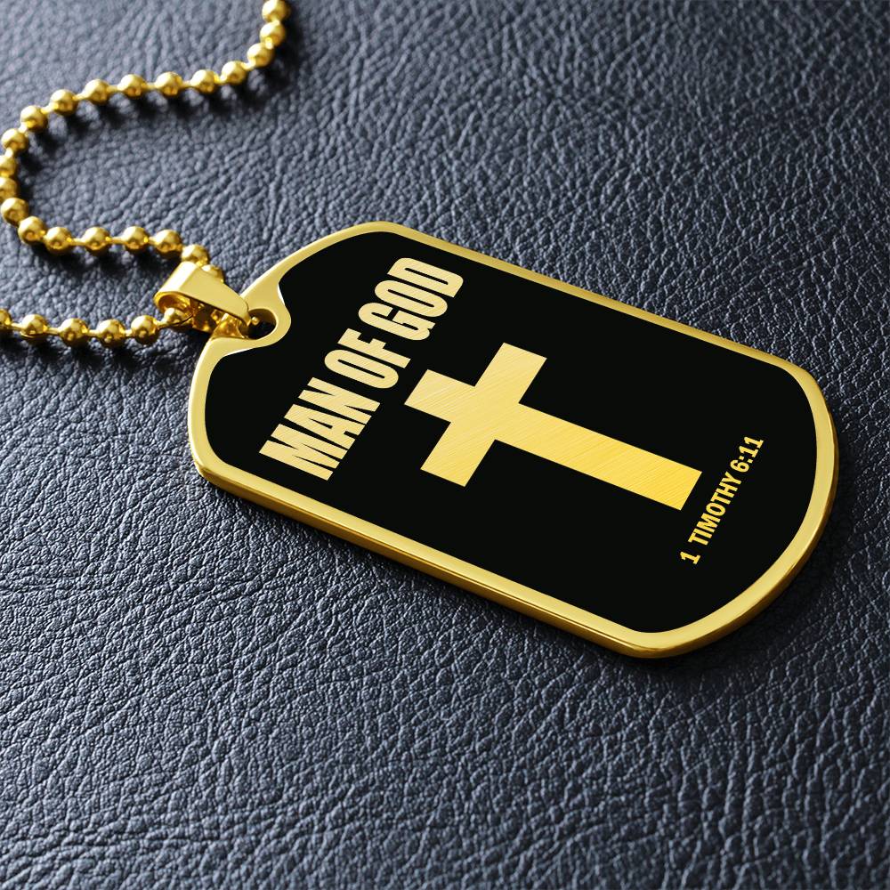 Man of God 1 Timothy 6 Necklace Dog Tag Stainless Steel or 18k Gold w 24" Chain-Express Your Love Gifts