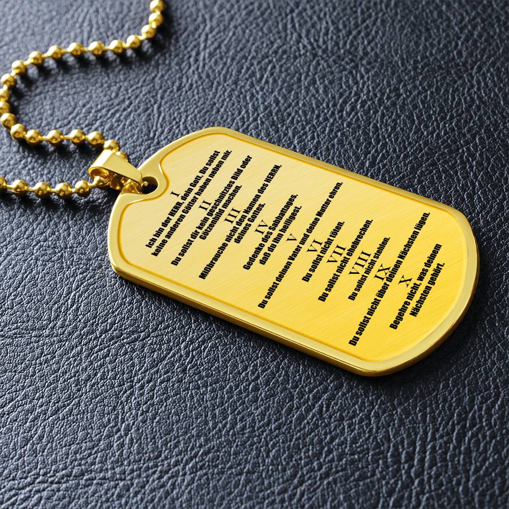 Ten Commandments German 10 Gebote Halskette Necklace Dog Tag Stainless Steel or 18k Gold w 24" Chain-Express Your Love Gifts