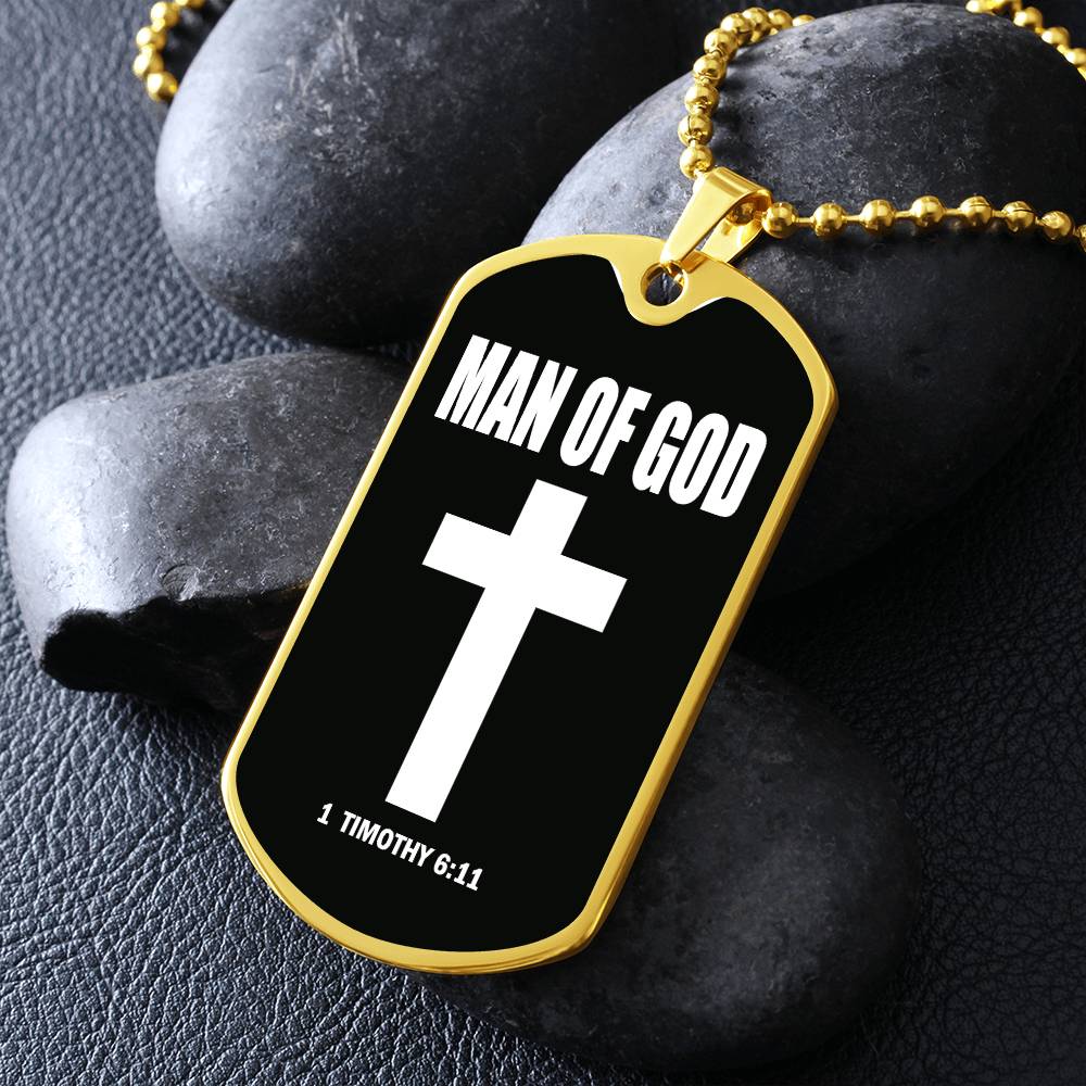 Man of God 1 Timothy 6 Necklace Dog Tag Stainless Steel or 18k Gold w 24" Chain-Express Your Love Gifts