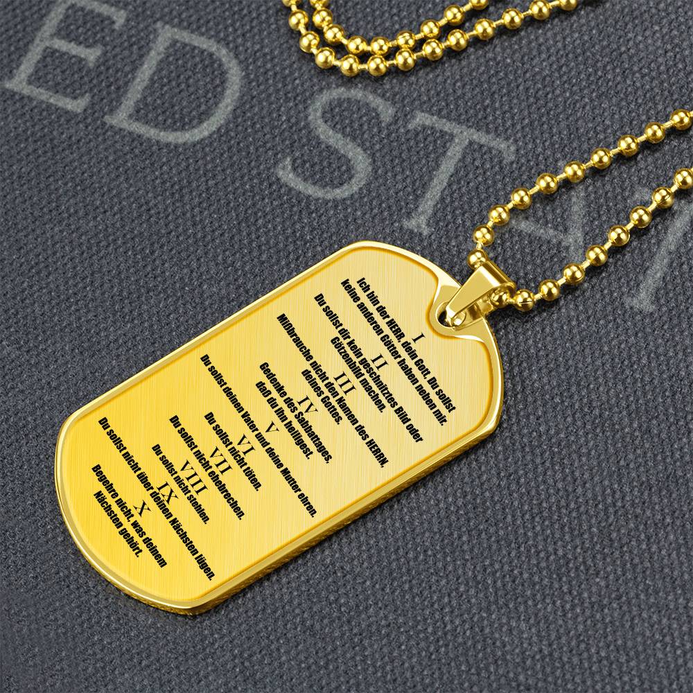 Ten Commandments German 10 Gebote Halskette Necklace Dog Tag Stainless Steel or 18k Gold w 24" Chain-Express Your Love Gifts