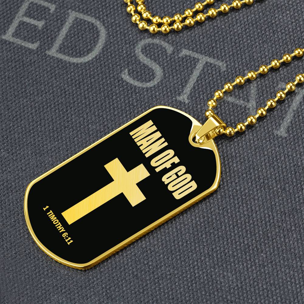 Man of God 1 Timothy 6 Necklace Dog Tag Stainless Steel or 18k Gold w 24" Chain-Express Your Love Gifts