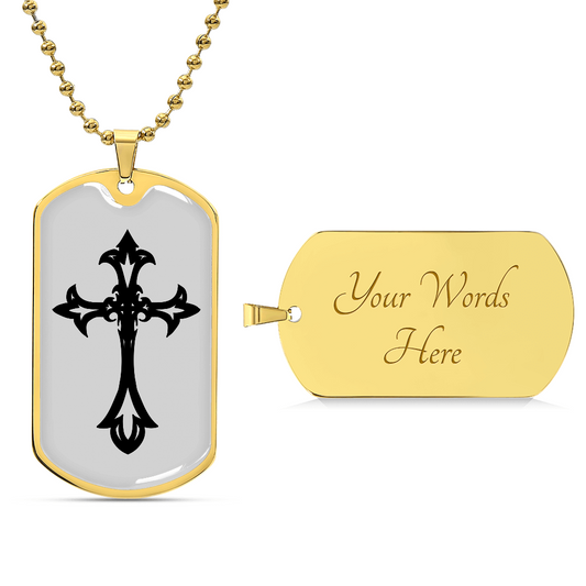 Cross Necklace Stainless Steel or 18k Gold Dog Tag w 24" Chain